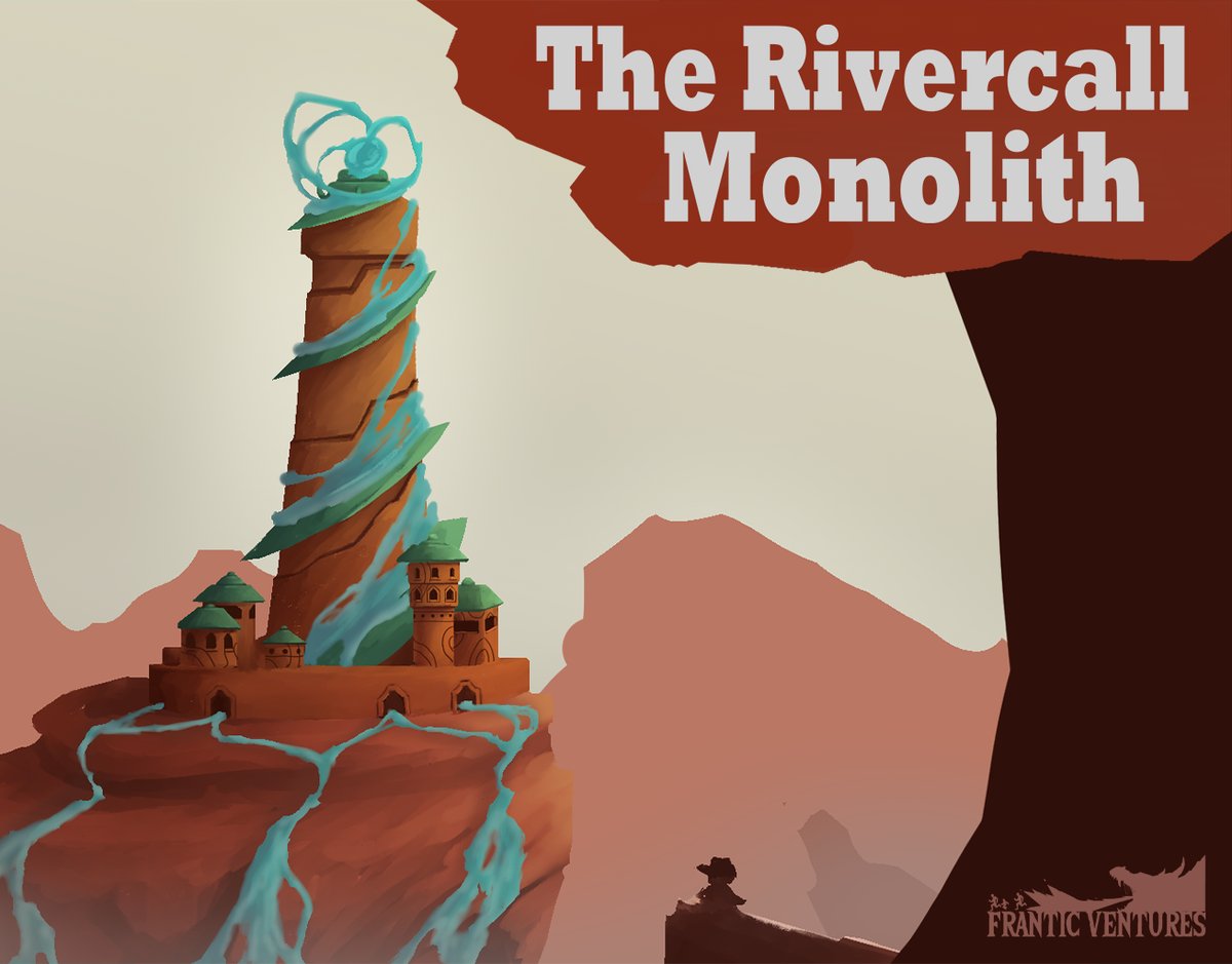 Officiële cover van The Rivercall Monolith: een torenvormig heiligdom op een klif